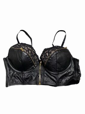 90s European Vintage Faux Leather Zipper Goth Corset Top (Black) Size 36C/L